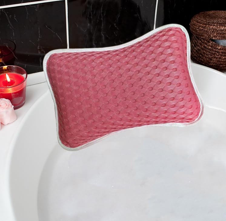 Rasenoo Bath Pillows for tub,Home Spa Pillows for Bathtub, Hot Tub,Head and Neck Support with 2 Strong Suction Cups,Pink - Image 1